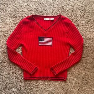 Vintage Y2K Faded Glory American Flag V-neck sweater